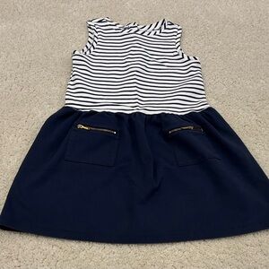 Janie and Jack Girl’s Navy and White Striped Dress in Size 8